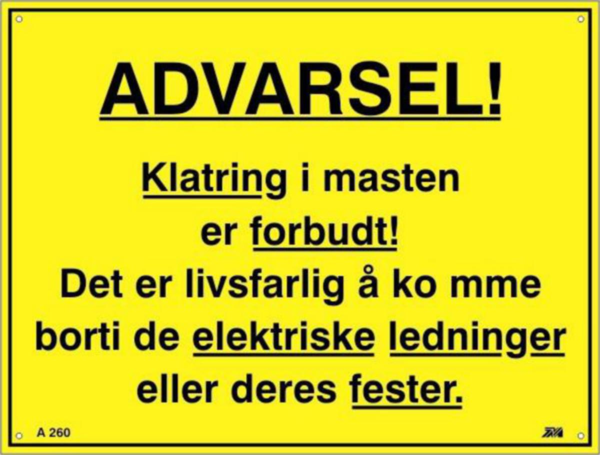 Varselskilt Melbye "Klatring i mast forbudt" - Varselskilt A 260 klatring i mast