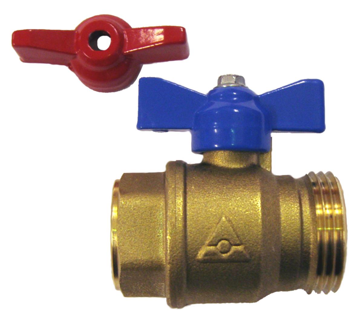 Ventil til fordeler med utvendige gjenger Sanipex - 3/4 x 1"MN Ventil f/fordeler m/rødt/blått grep. Sanipex