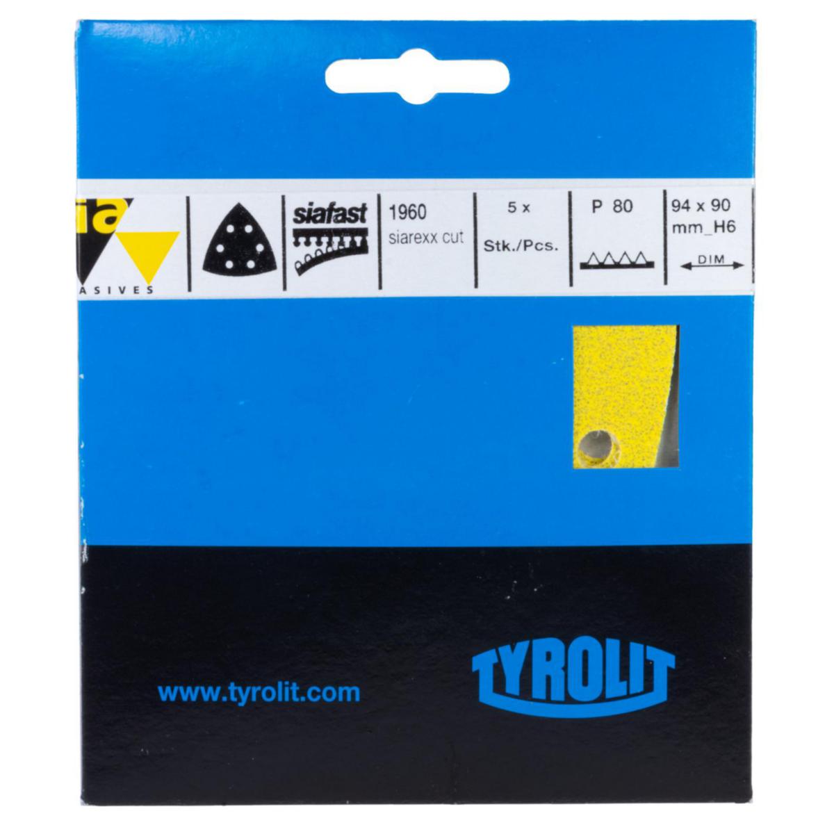 Sia slipeark for trekantslipemaskiner borrelås 94X90 mm - Slipeark Siarex 1960 Tyrolit 94X90mm K60 delta H6