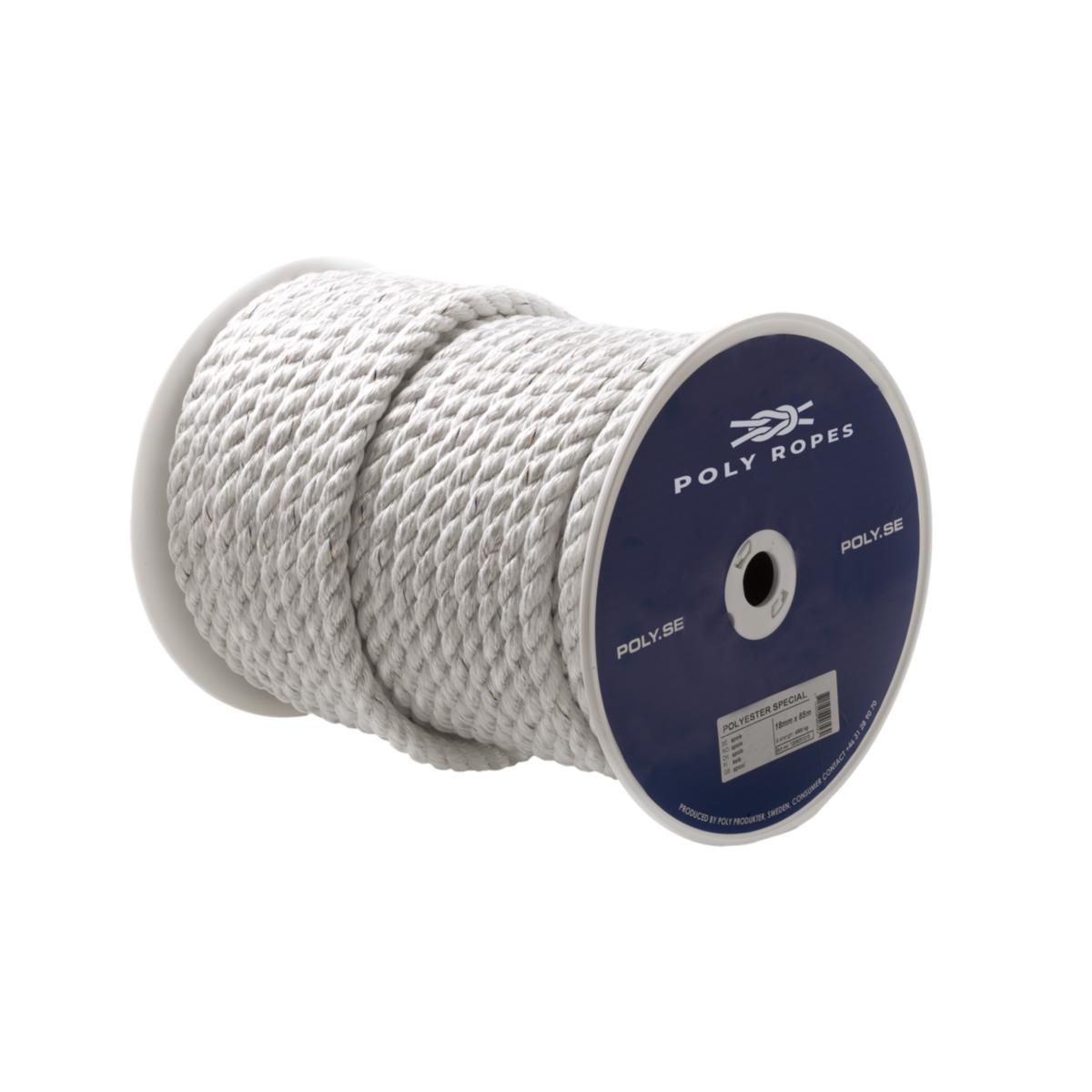 Tauverk Polyester spesial - Tauverk Spesial 3-slått hvit Polyprodukter 10mm 220m/sp