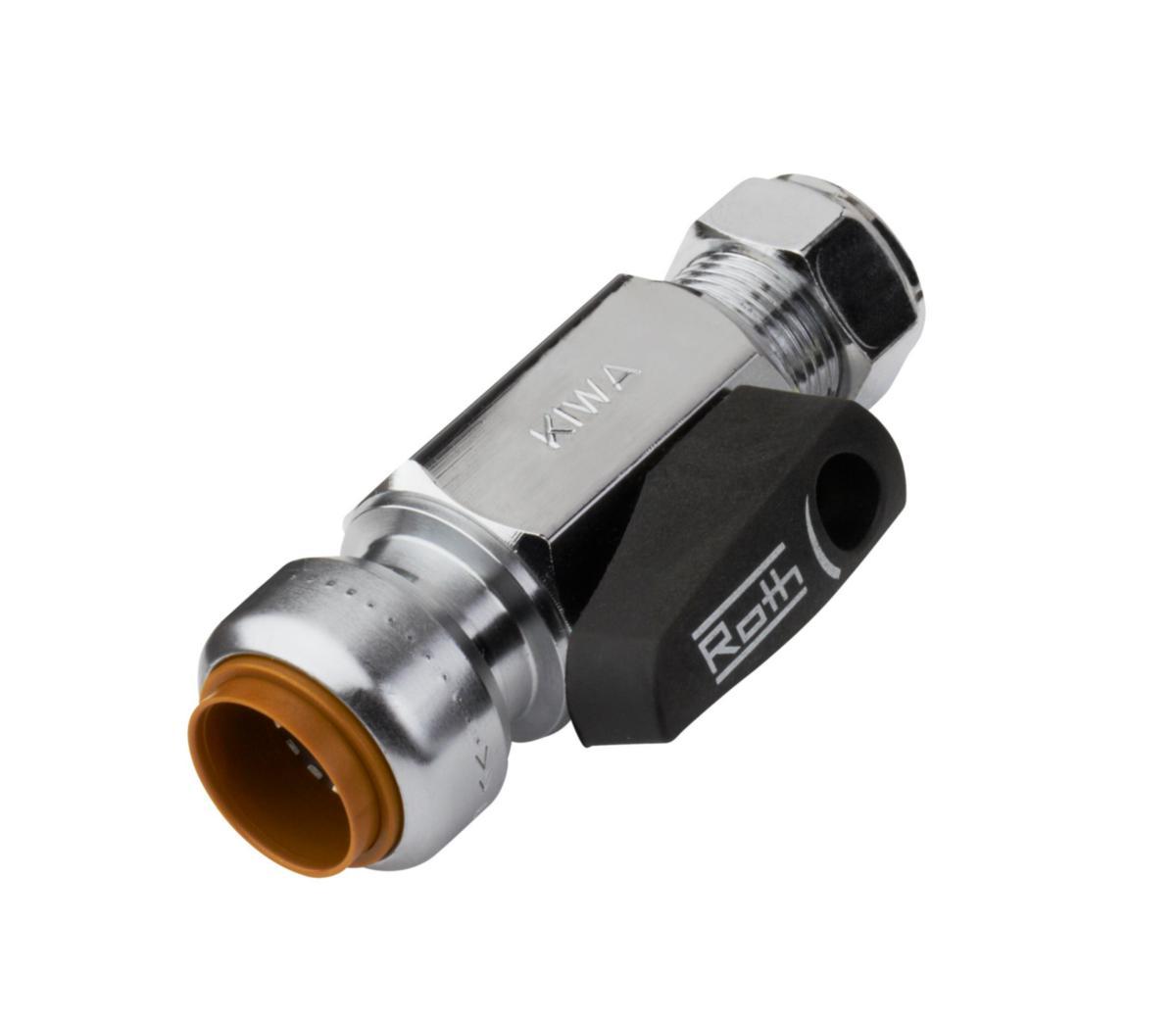 Kuleventil IS m/push og klemring, Roth - 15 x 10 mm Roth Kuleventil Push/klemring