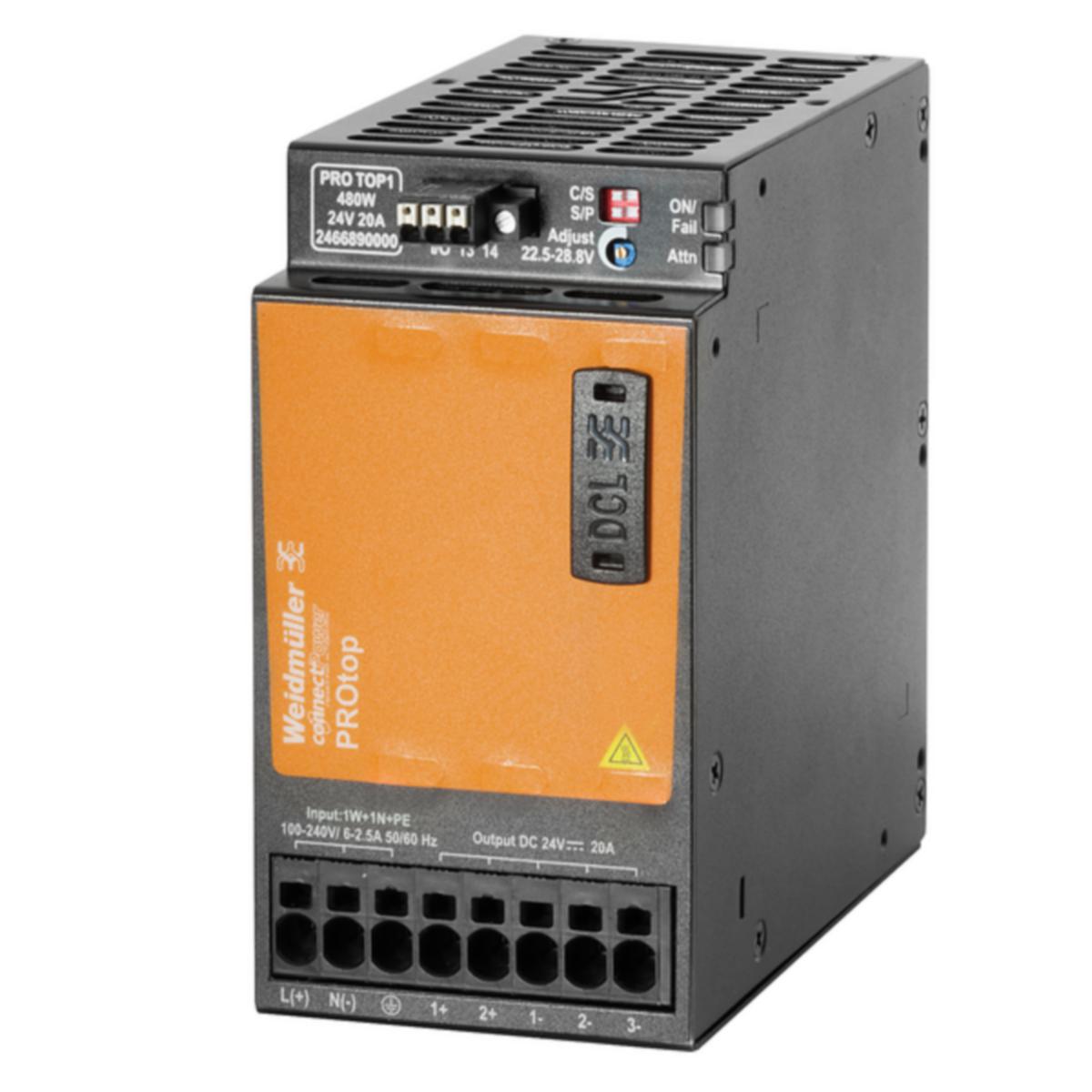 Strømforsyning Weidmüller Pro Top1 - PRO TOP1 480W 24V 20A Power supply, 480 W, 20 A @ 60