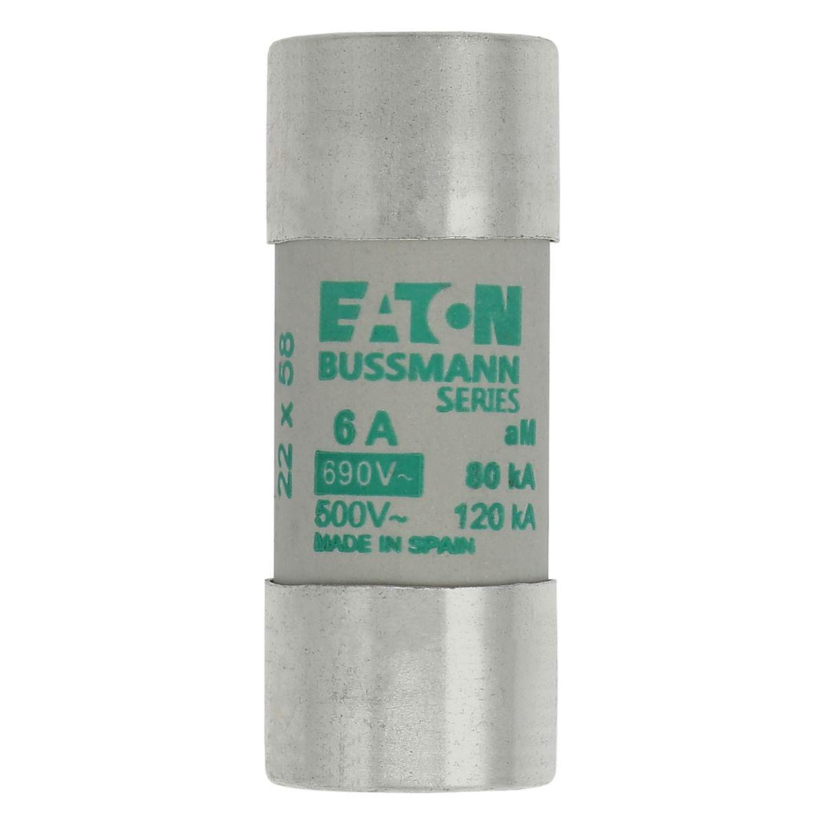 Fuse Sylindersikring 690VAC Eaton Electric - Syl.sikr. 22 x 58 6A AM 690VAC CYL. FUSE 22 x 58 6A AM 690VAC
