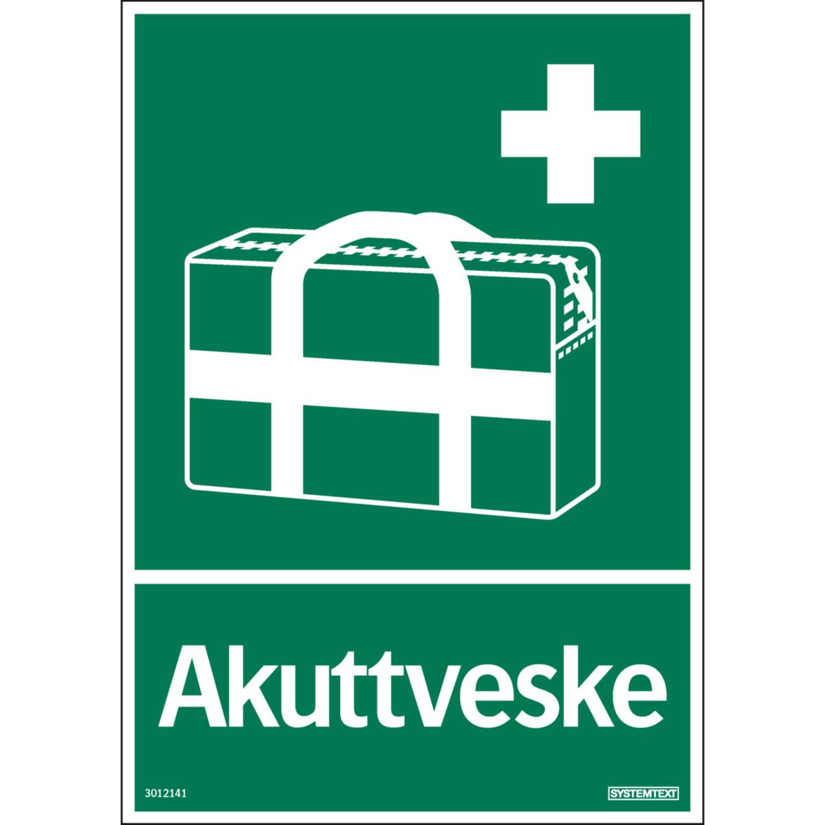 Skilt Systemtext "Akuttveske" - Skilt Akuttveske Systemtext 210x297mm Plast