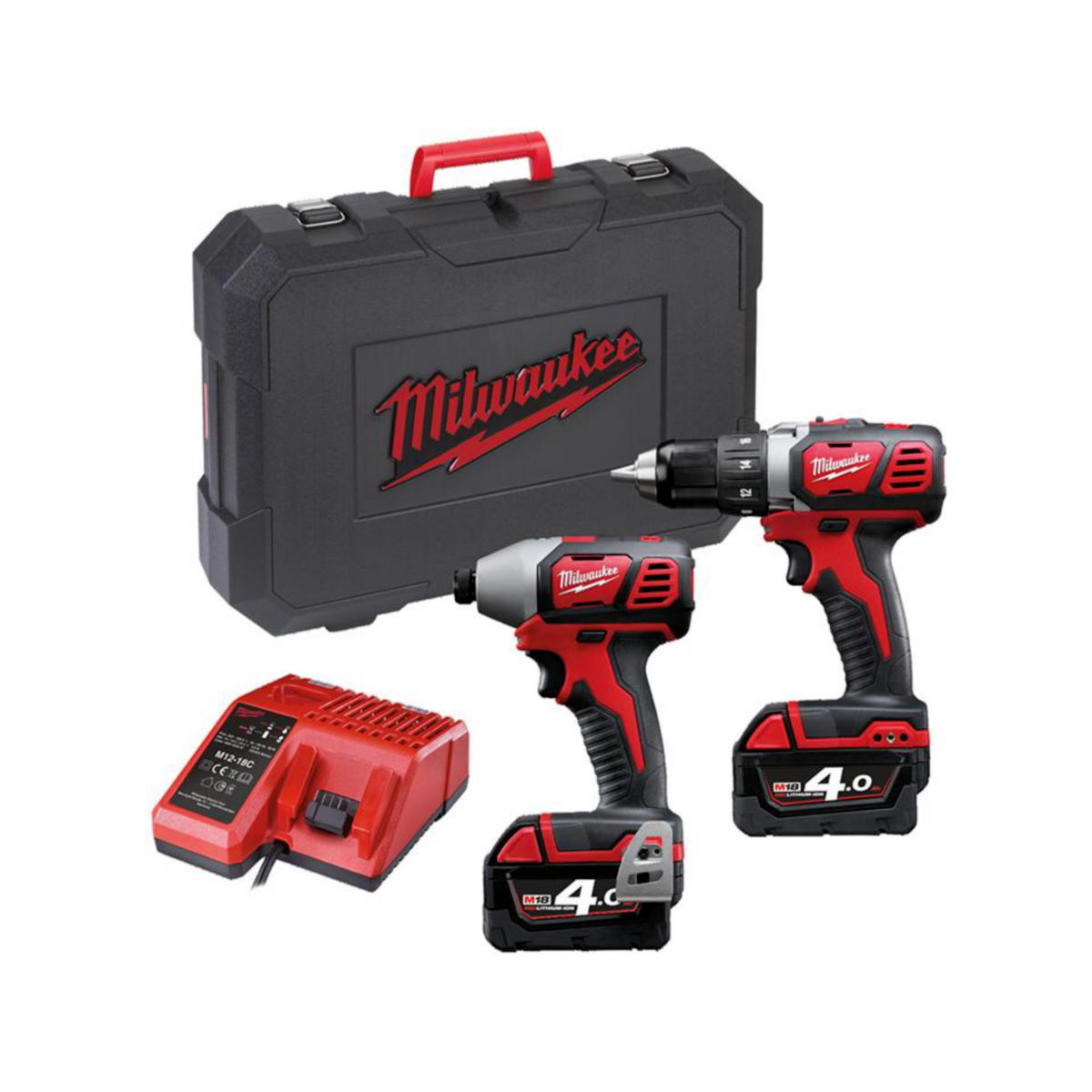 Kombipakke Milwaukee powerpack M18 BPP2D-402C - Kombipakke M18 BPP2D-402C Milwaukee 18V 4.0Ah koffert