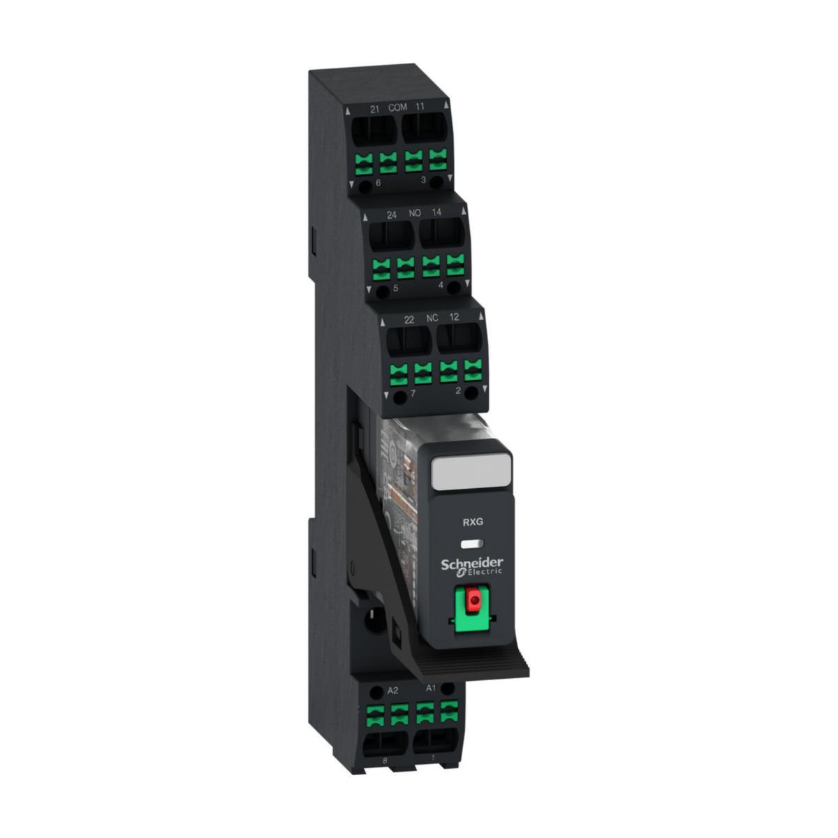 Relé Schneider RXG - RXG relé m/sokkel+test 2CO 24V