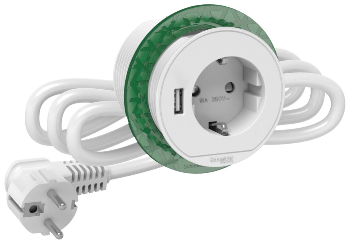 Bordenhet Unica Schuko + USB - Bordenhet XS-Schuko+USB-A hvit