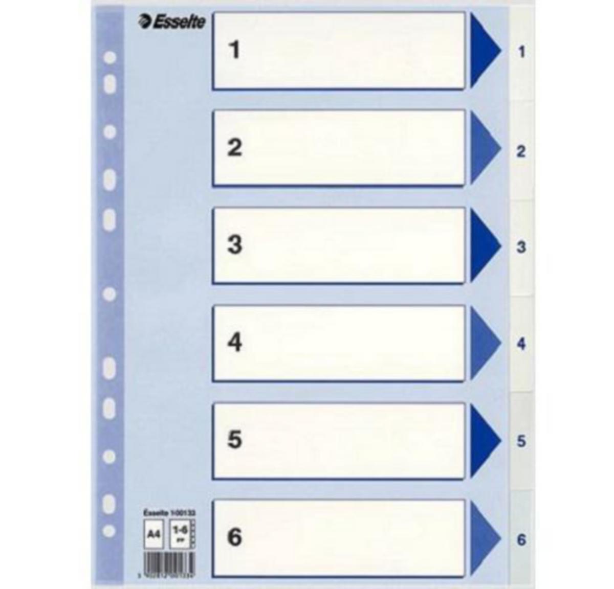 Register Esselte® - Register 1-6 A4 Esselte Plast 100133 Blå/Hvit