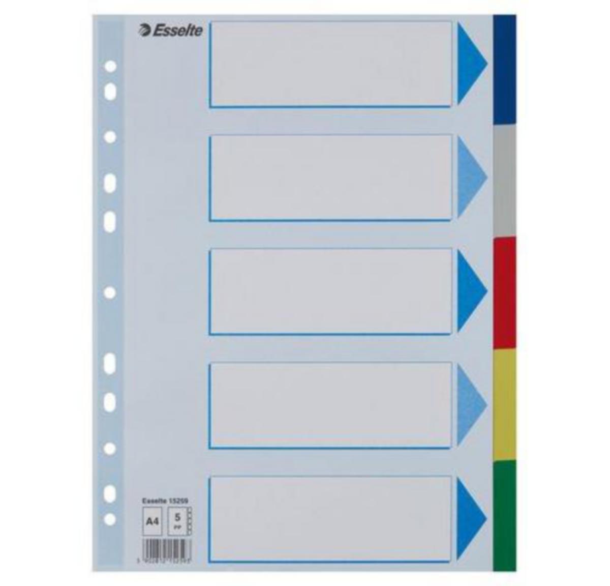 Skilleblad Esselte® - Skilleblad 5-delt Plast Esselte A4 5-farger