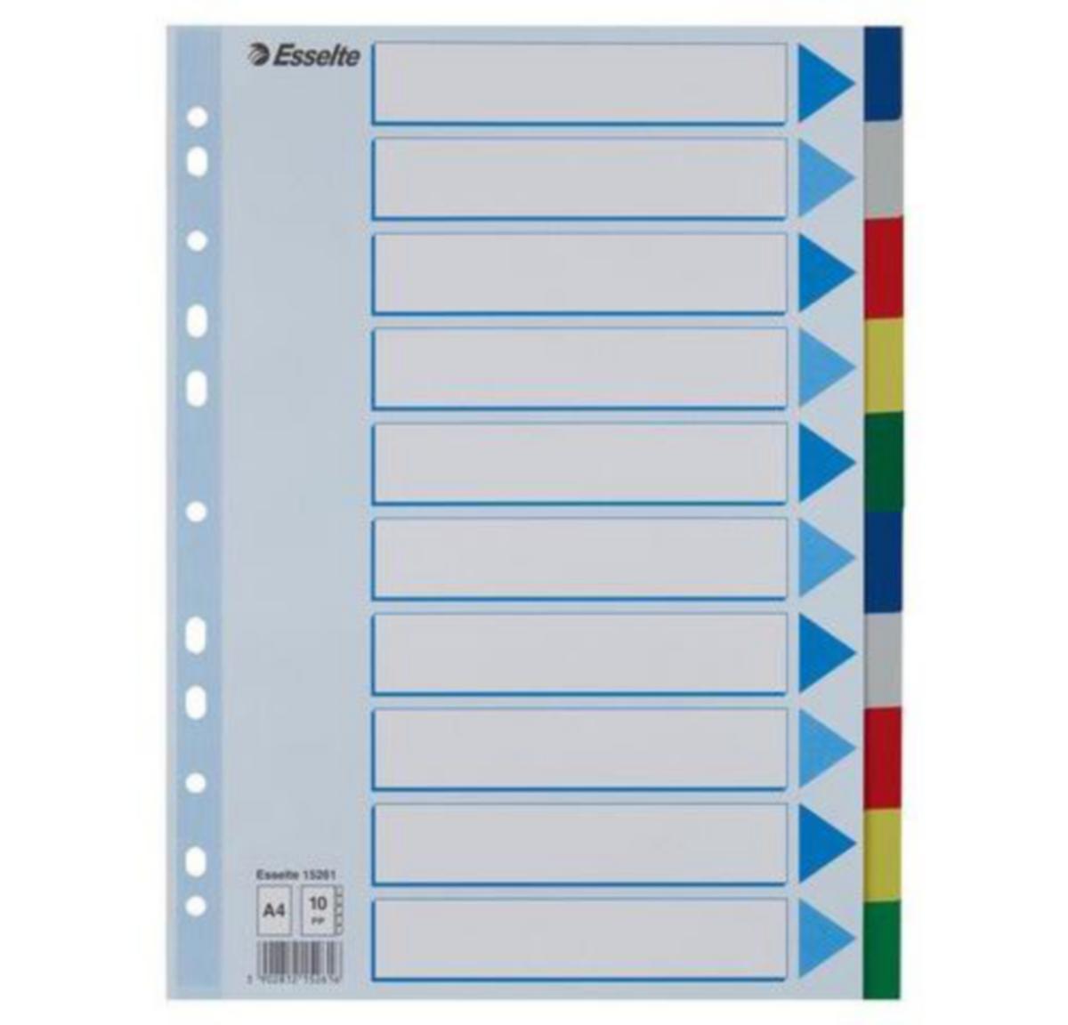 Skilleblad Esselte® - Skilleblad 10-delt Plast Esselte A4 5-farger