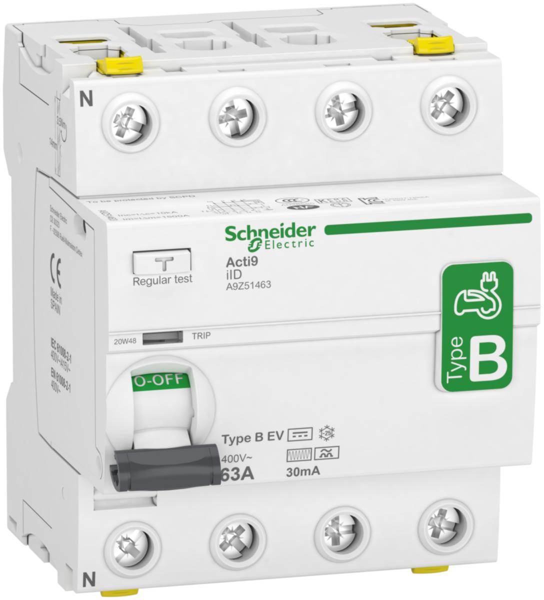 Jordfeilbryter Schneider ACTI9 B EV - Acti9 iID 4P 63A 30mA B EV 