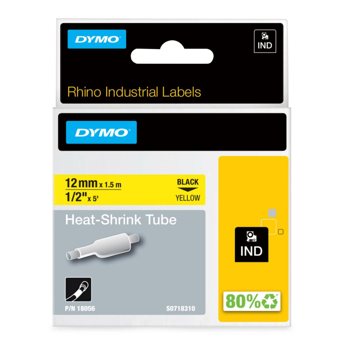 Merkebånd Dymo Rhino industri krymprslange - Krympeslange Rhino IND Dymo 12mm gul