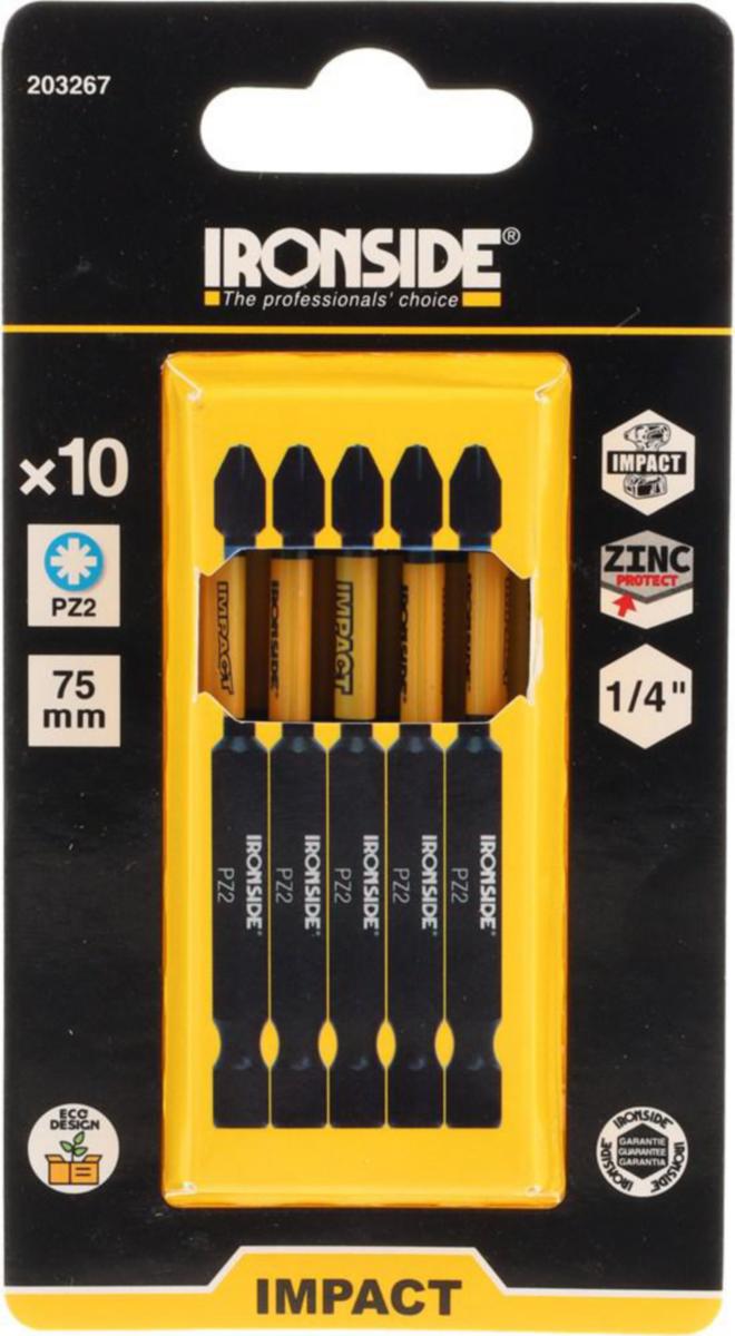 Ironside kraftbits Pozidriv lange 10-pakning - Kraftbits PZ2 Ironside 75mm 10pk 203267