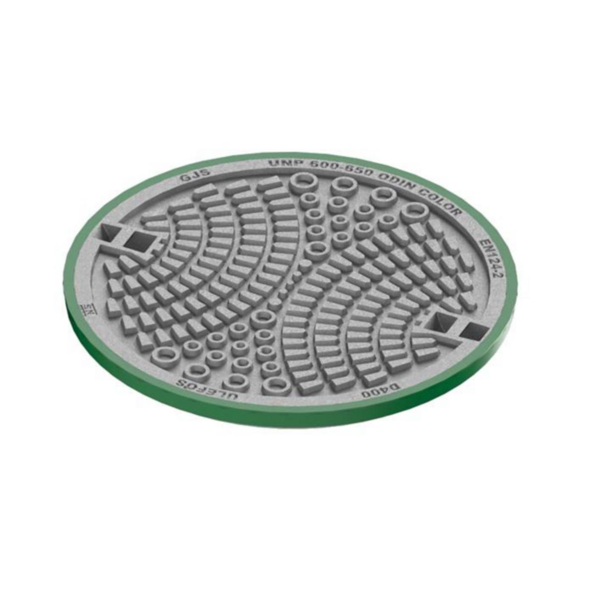 Kumlokk ODIN m/ farget pakning, Ulefos - ODIN Gull lokk Grønn Pakning ø650mm. pinnes.hull Ulefos