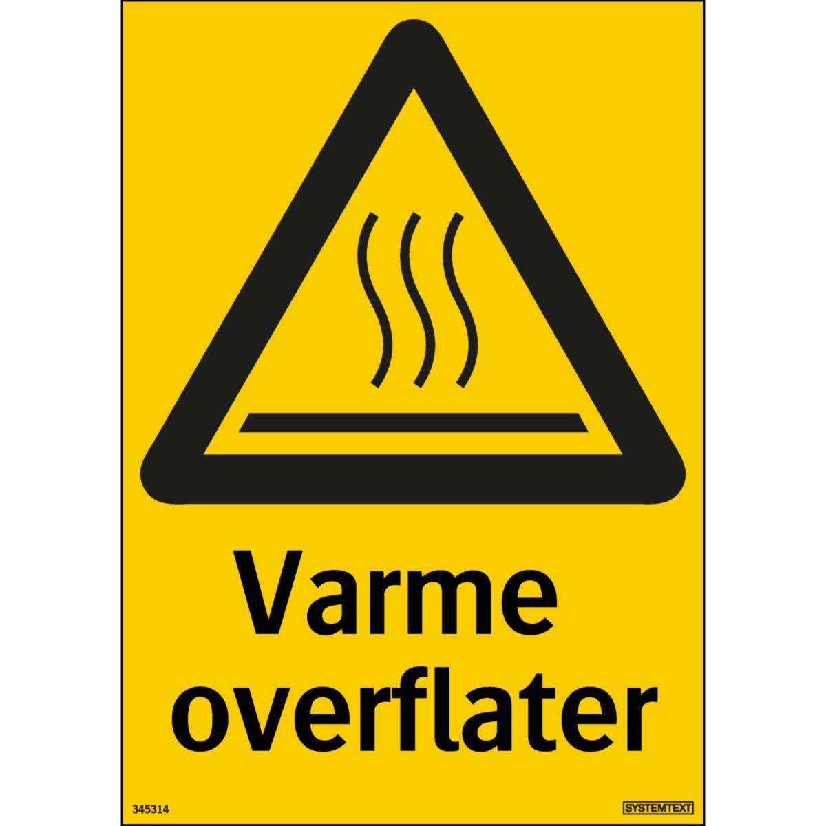 Skilt Systemtext "Varme overflater" - Skilt Varme overflater Systemtext 210x297 mm Plast