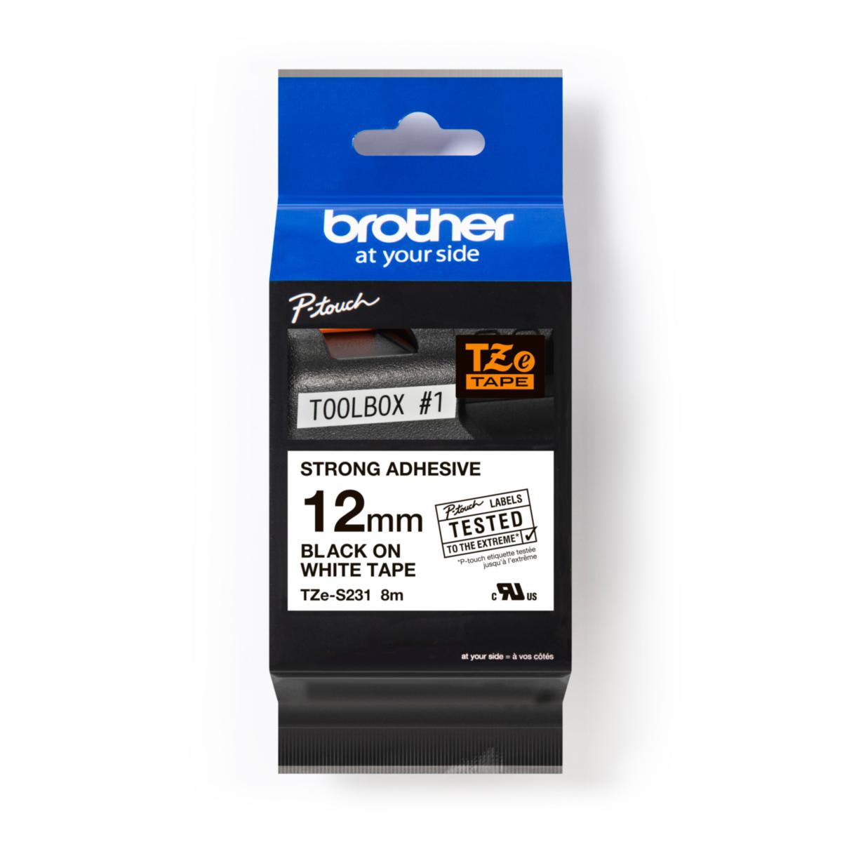Merketape Brother TZeS - Merketape TZES231 Brother 12mmx8m svart på hvit