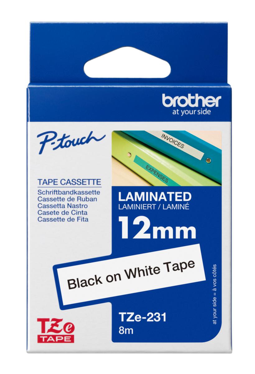 Merketape Brother TZE325 - Merkebånd TZE231 Brother 12mm hvit svart tekst
