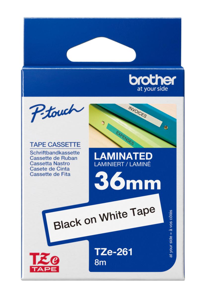 Merketape Brother TZE325 - Merkebånd TZE261 Brother 36mm hvit svart tekst