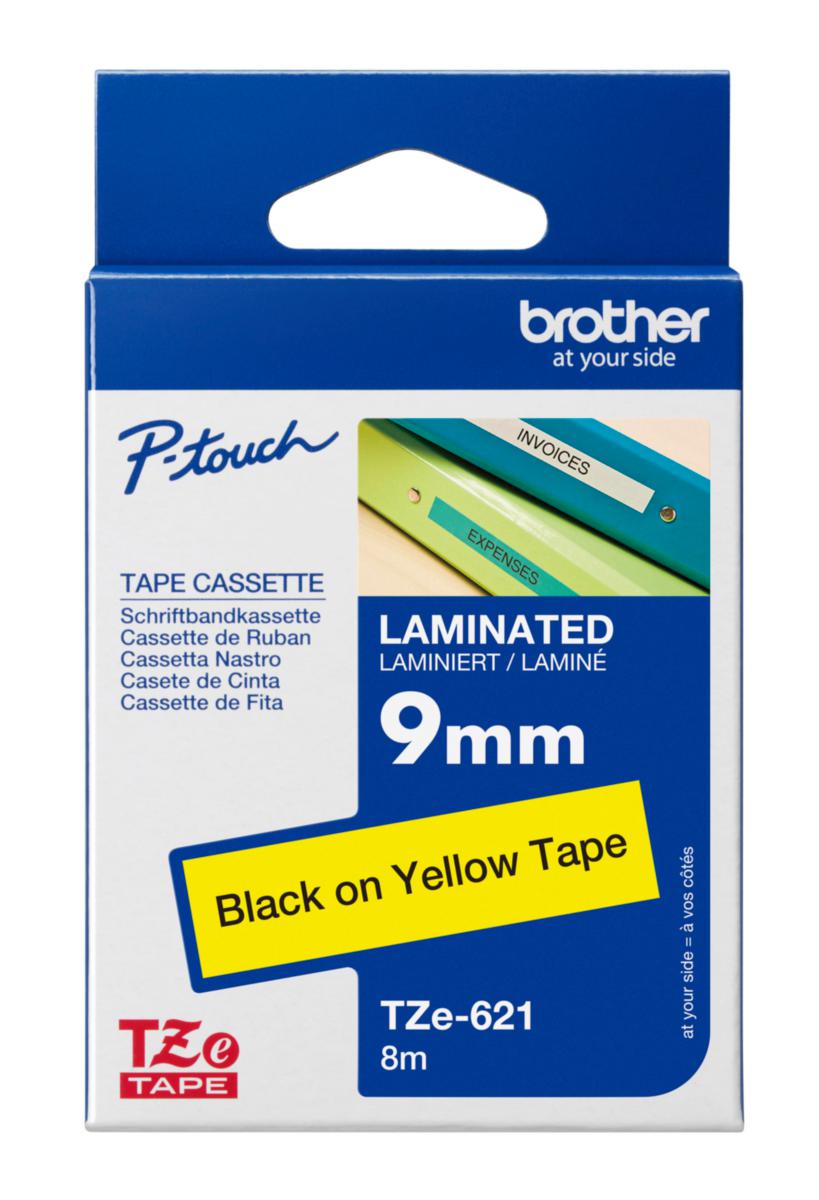 Merketape Brother TZE325 - Merkebånd TZE621 Brother 9mm gul svart tekst