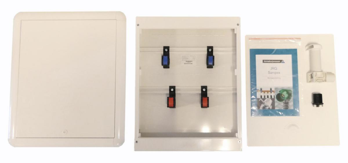 Fordelerskap kompakt 4x4 uttak- m/dør/ramme Sanipex - Fordelerskap kompakt 4x4 uttak m/dør/ramme hvit alu Sanipex