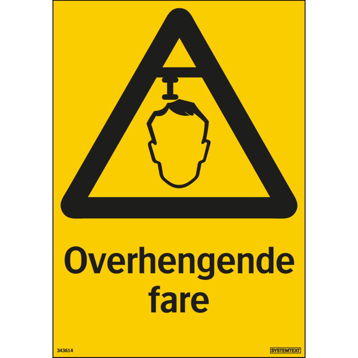Skilt Systemtext "Overhengende fare" - Skilt Overhengende fare Systemtext 210x297mm Plast