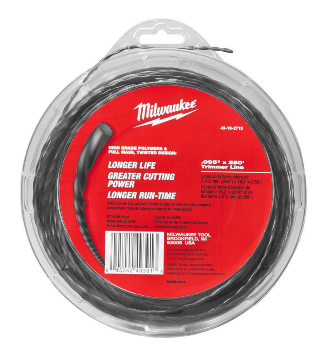 Trimmertråd f/ Milwaukee gresstrimmer - Trimmertråd gresstrimmer Milwaukee Ø2.4mmX76m 1pk