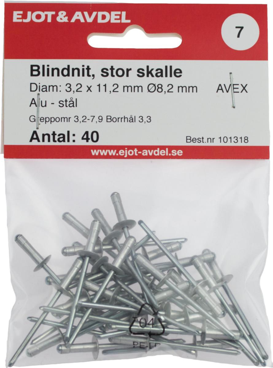 Blindnagle Avex F30/40 - Blindnagle 4.8X16.9 Multigrip alu/stål stort hode Ejot Avex