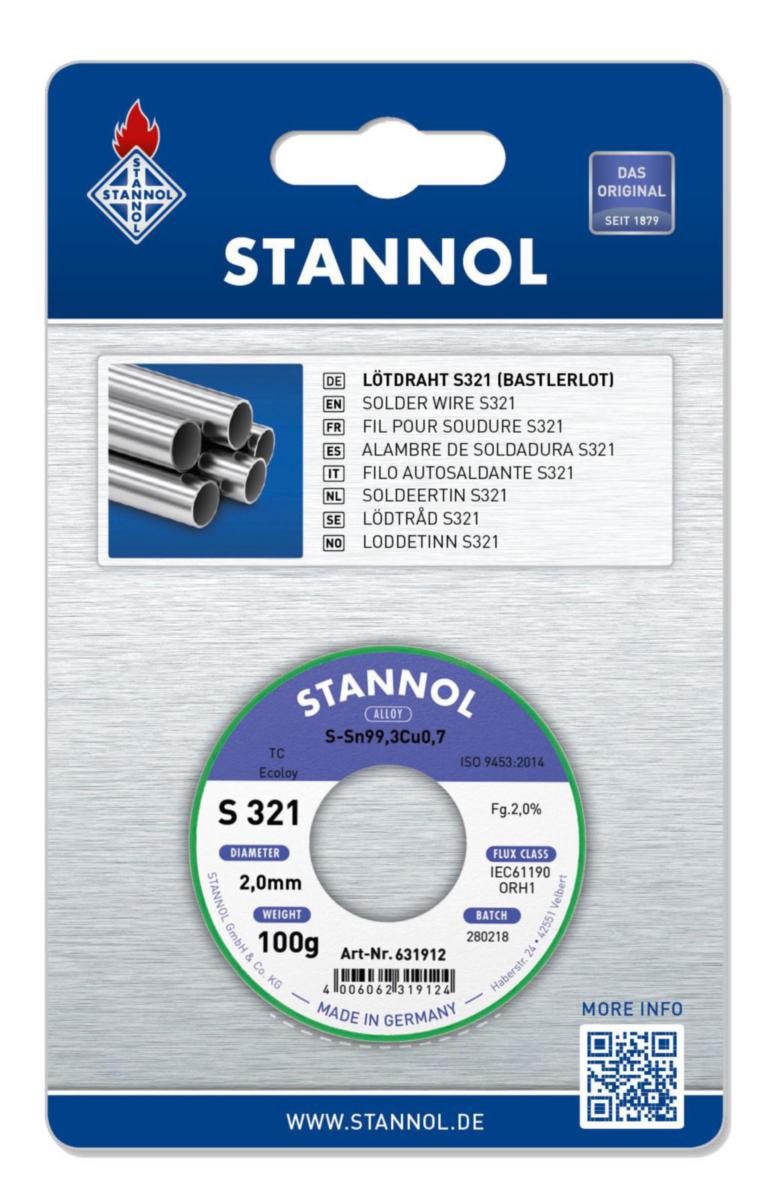 Loddetråd Stannol S 321 BF - Loddetråd S 321 BF blyfri Stannol 2.0mm 100g 930023 SV