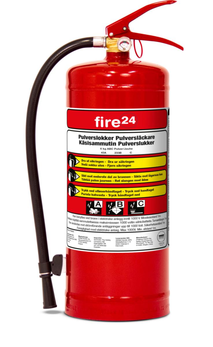 Brannslukker Fire 24 Pulver ABC 6kg - Brannslukker pulver PE6XN Fire Housegard ABC 43A 233B C 6kg