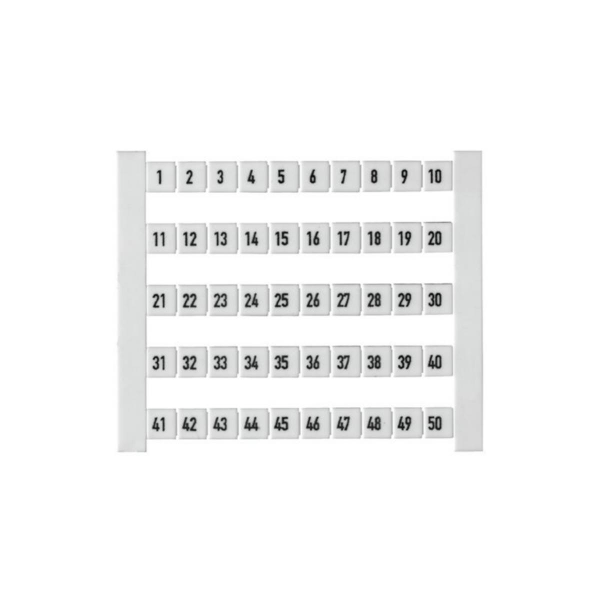 Rekkeklemmemerking Dekafix - Merkeark 1-50 5-FW 50stk= 1 ark