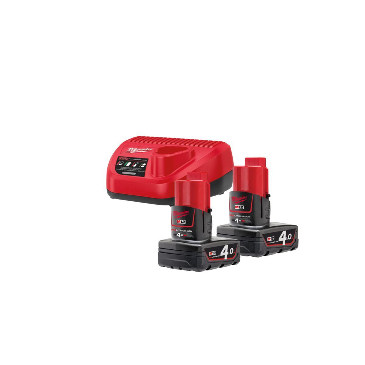 Batterisett Milwaukee M12 NRG-402 12V 2x4.0Ah - Batterisett M12 NRG-402 Milwaukee 12V 2x4Ah