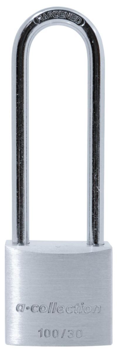 Hengelås a-collection 100 høy bøyle - Hengelås a-col 100/30HB B30mm BH60mm 2-nøkl sølv