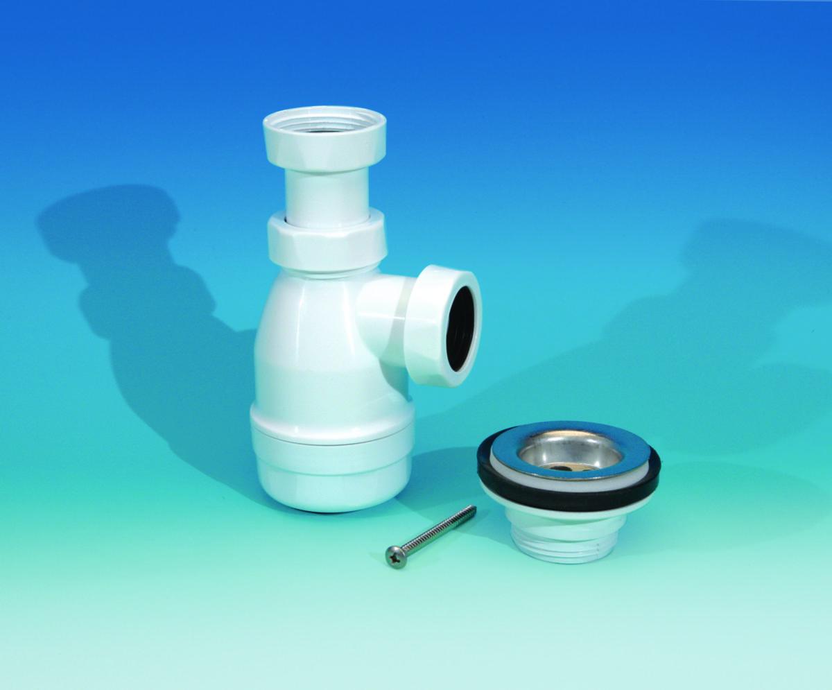 Flaskevannlås med servantventil, hvit, Purus - 11/4 x 32 mm flaskevannlås hvit. m/løs servantvent.