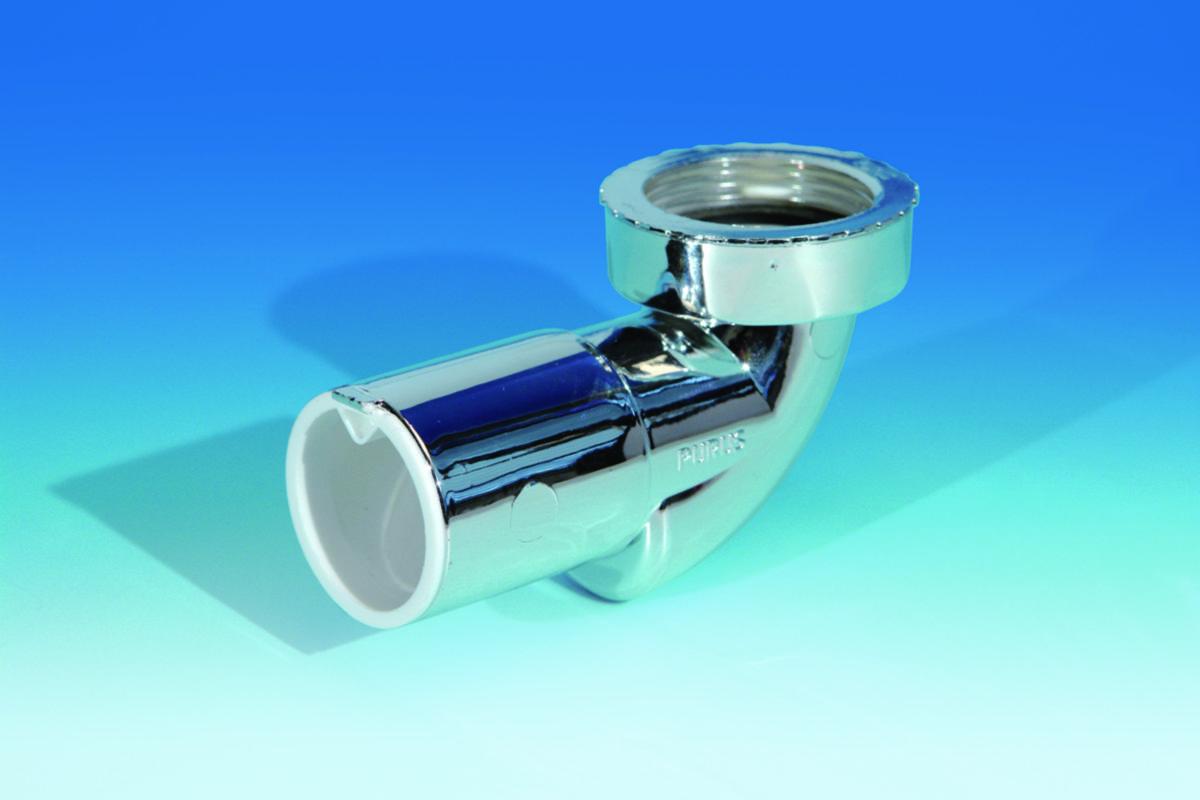 Servantalbue med luktsperre krom, Purus - 1 1/2 -1 1/4 x 40 mm albue m / luktsperre krom