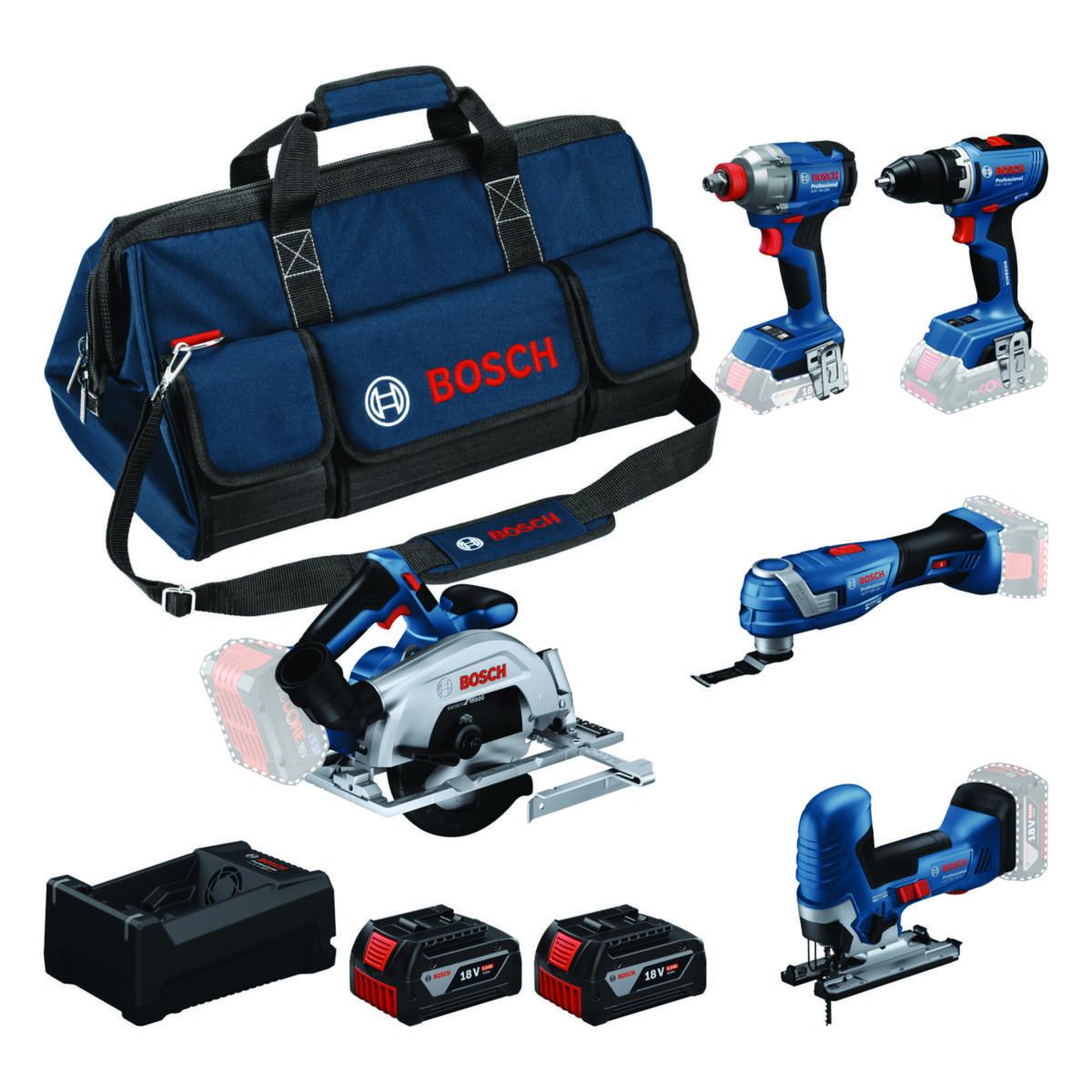 Kombipakke GSR/GDX/GKS/GOP/GST Bosch 18V 2x5Ah m/lader veske - Kombipakke GSR/GDX/GKS/GOP/GST Bosch 18V 2x5Ah m/lader veske
