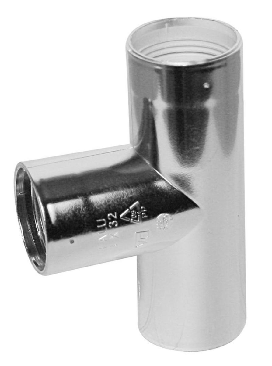 Grenrør med 3 muffer Forkrommet, Faluplast - 32 mm x 90° T-rør m/3 muffer Falu Vulk Forkrommet