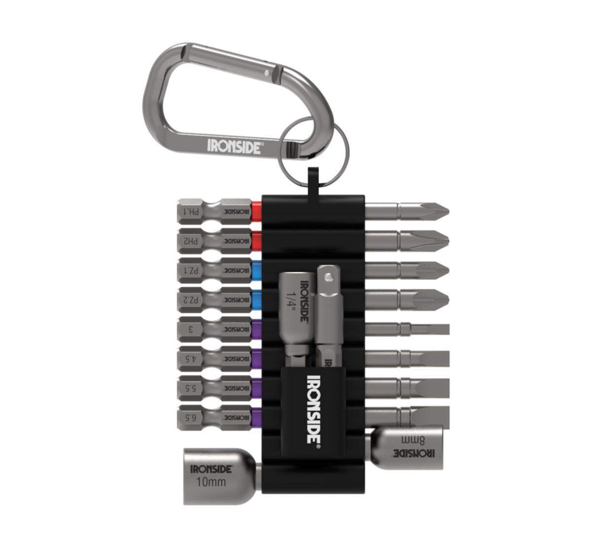 Bitssett belteklips Ironside med lange bits - Bitssett belteklips Ironside 70mm bits 12 deler