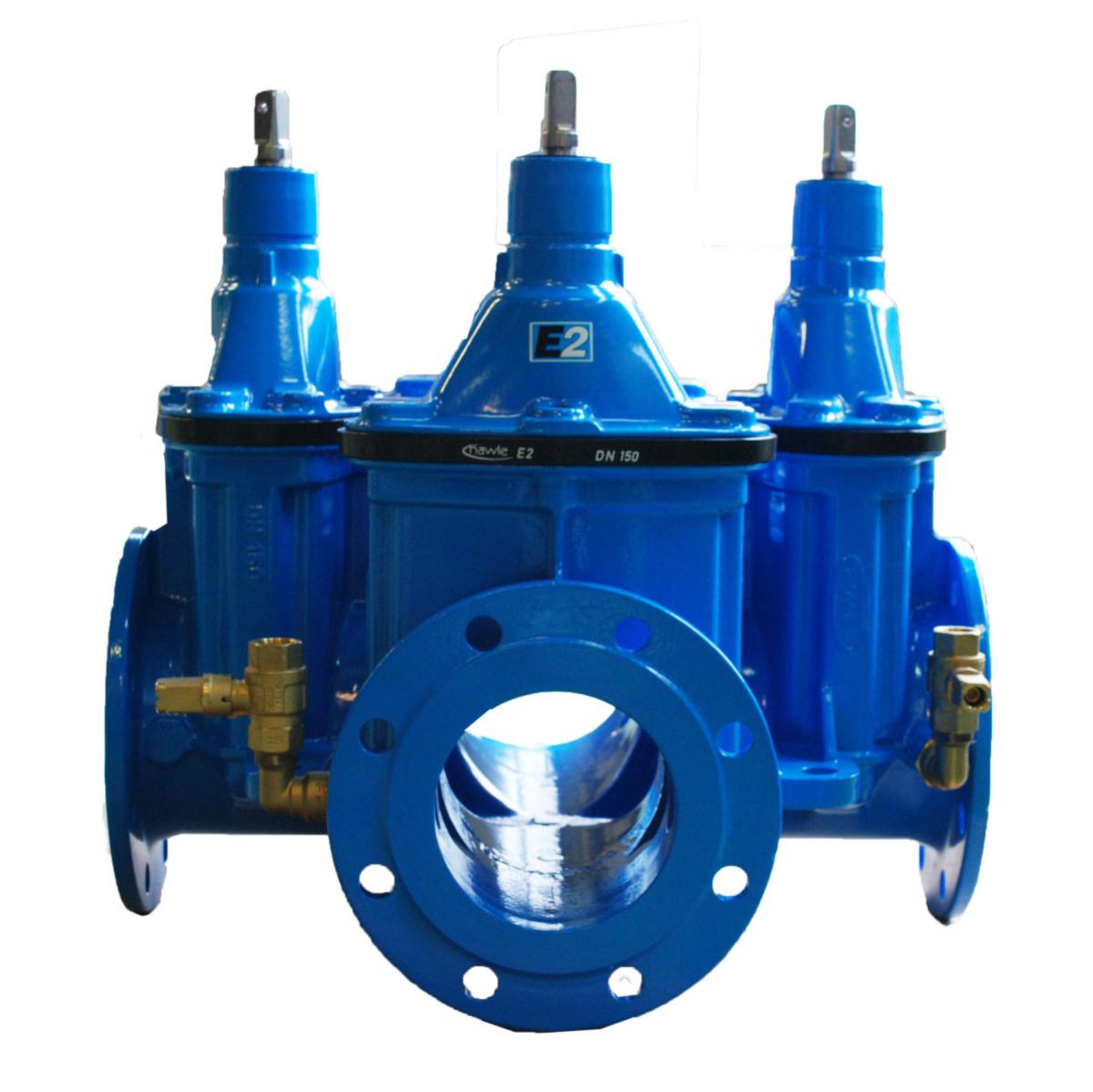 Combi T-rør E2 3/3 m/ser.ventil og brannavstikk, PN10 Venstre (Hawle 4460) - DN 200 Combiventil 3/3 Venstre m/3/4" serviceventil PN10