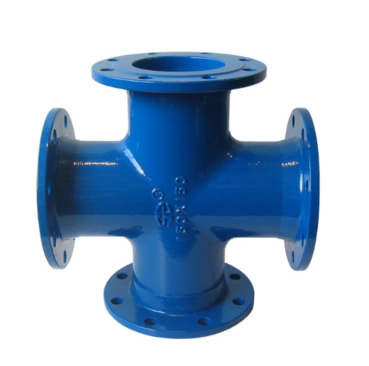 Flensekryss m/ brannventilavstikker Duktilt Ulefos - DN 300 x 250 flensekryss m/ brannavstikk Blå epoxy PN10