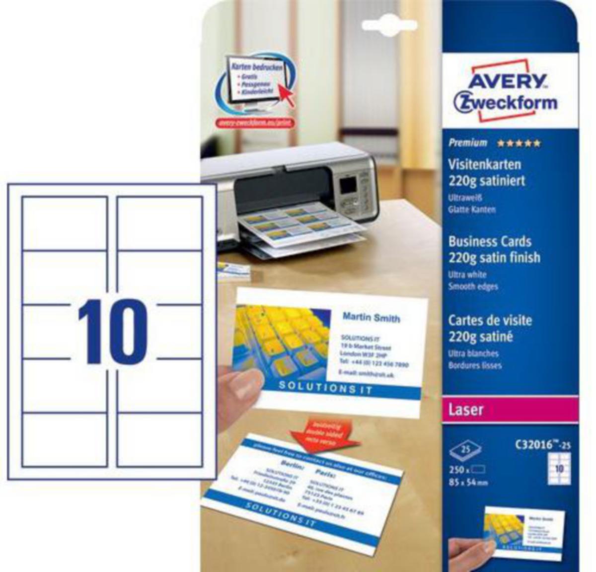 Visittkort Avery® A4 Laser - Visittkort A4 Laser 220g Avery 85x54 Rød 250pk
