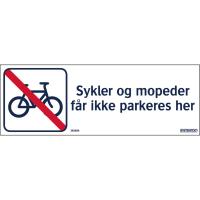 Skilt Systemtext "Sykler og mopeder får ikke parkeres her"