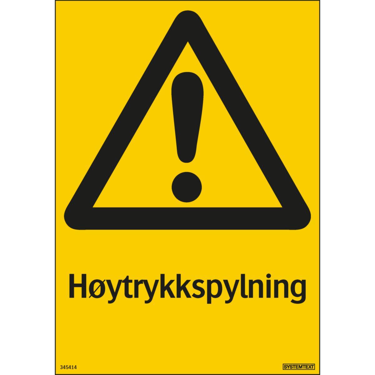 Skilt Systemtext "Høgtrykkspyling" - Skilt Høytrykkspyling Systemtext 210x297mm Plast