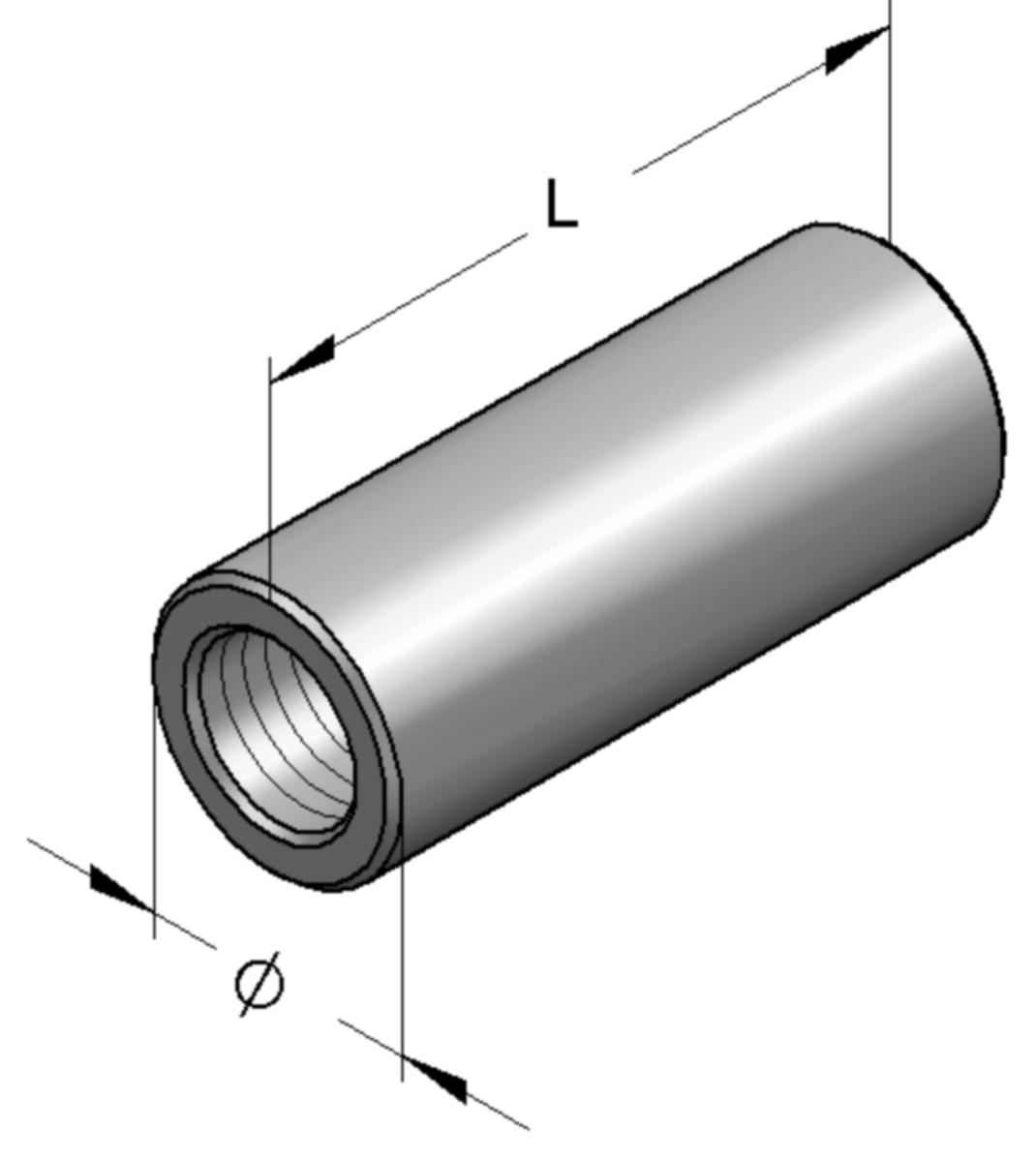 Skjøtehylse rund, MEFA - M10 x 40 mm skjøtehylse rund. galvanisert