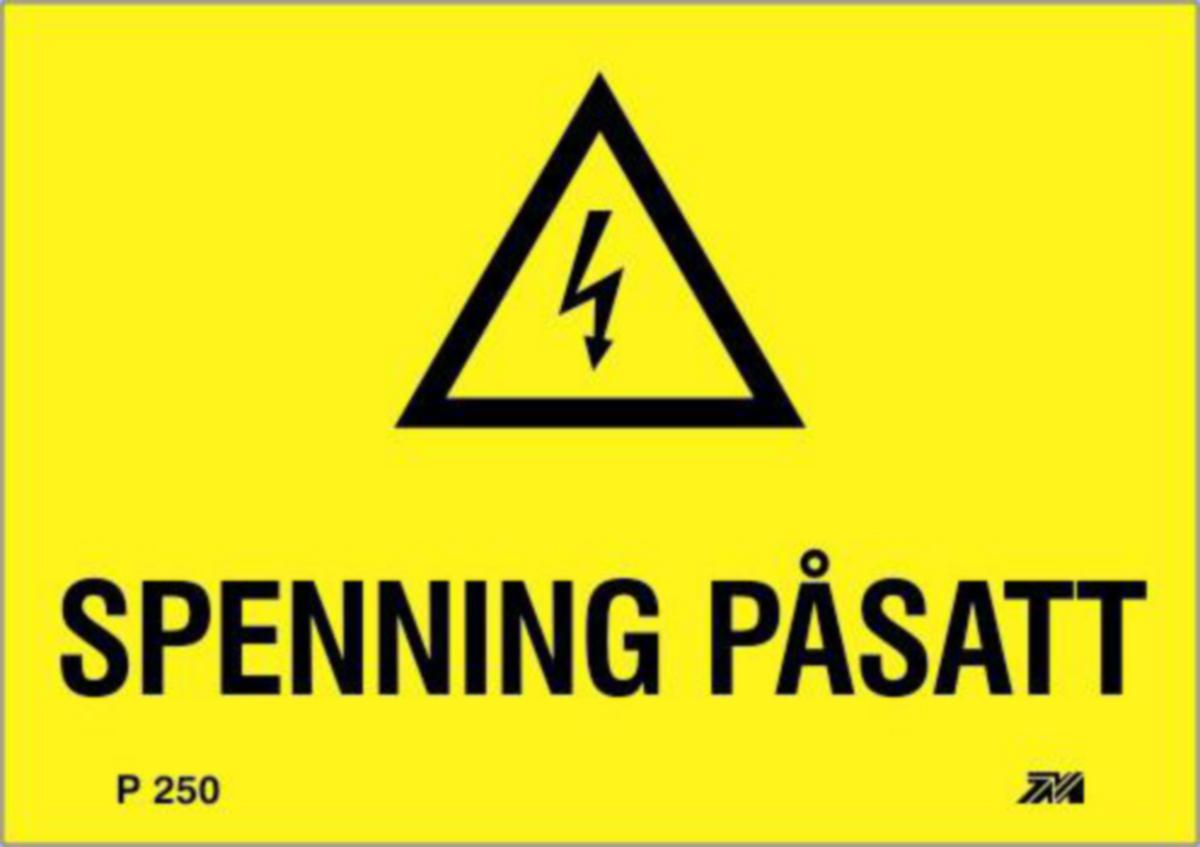 Varselskilt Melbye "Spenning påsatt" - Skilt M340 spenning påsatt
