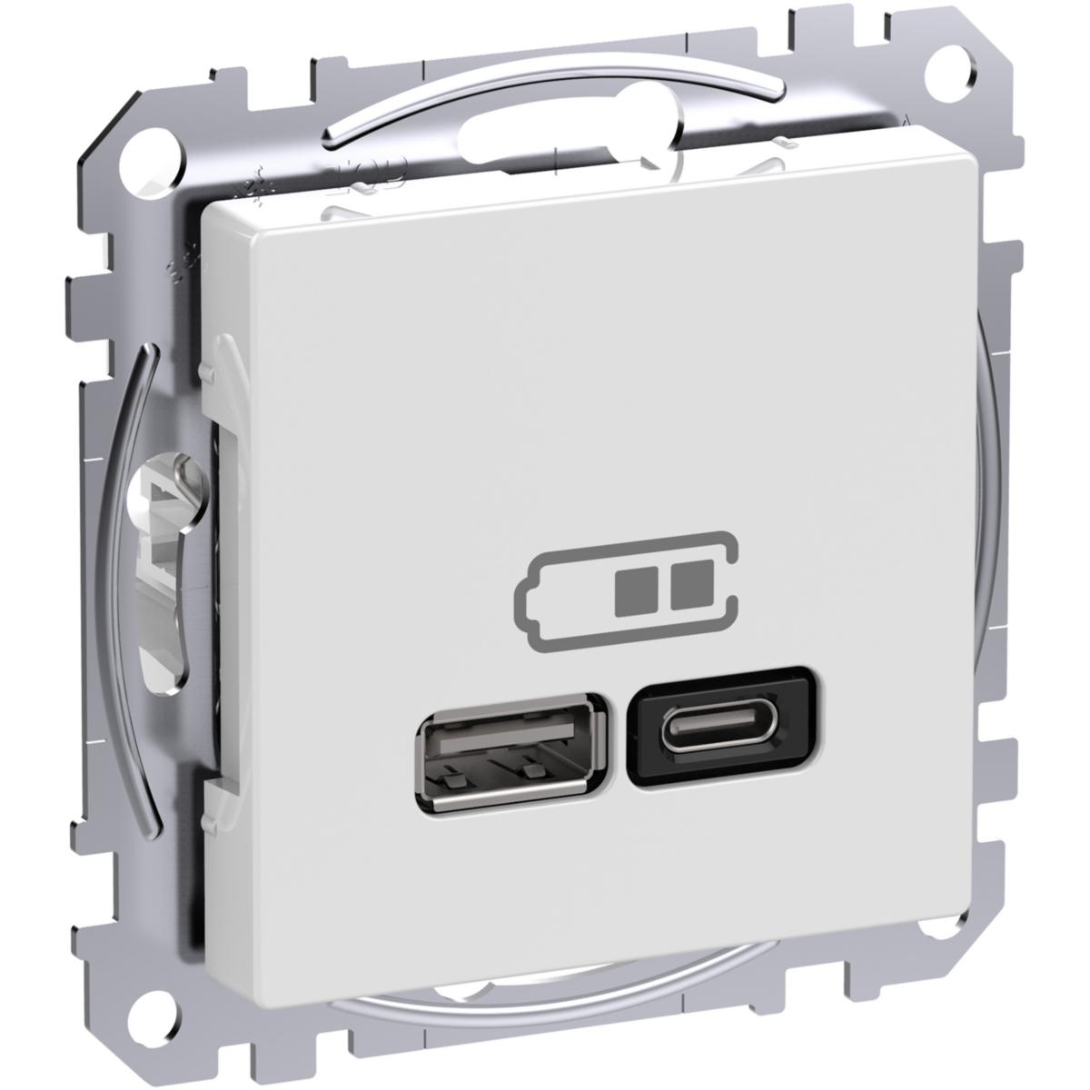 USB Uttak Exxact A+C lader med power - Exxact USB A+C uttak 45W Hvit Exxact USB A+C lader med Power
