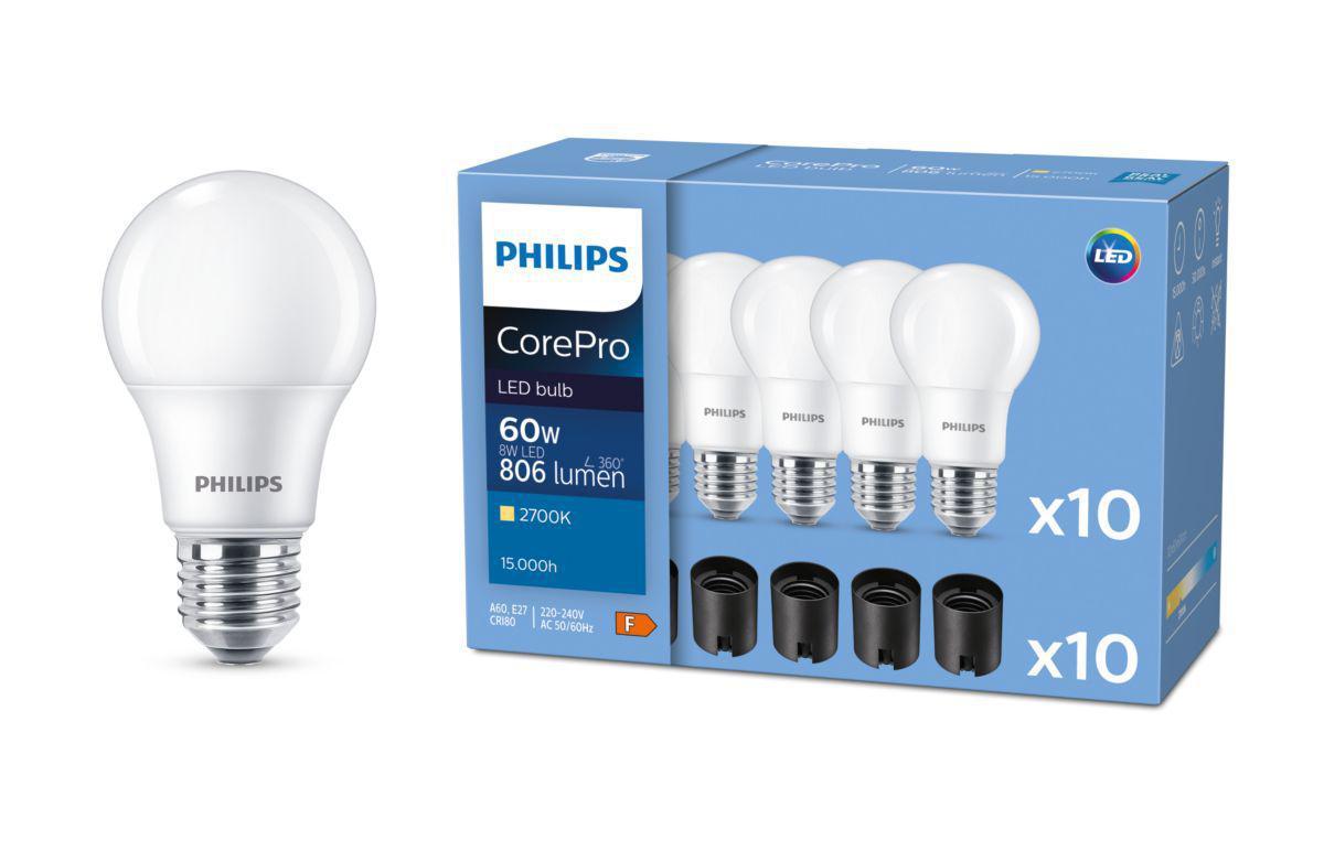 LED Philips Lampe CorePro LED-pære - CorePro LED-pære 8-60W A60 827