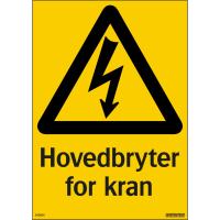 Skilt Systemtext "Hovedbryter for kran"
