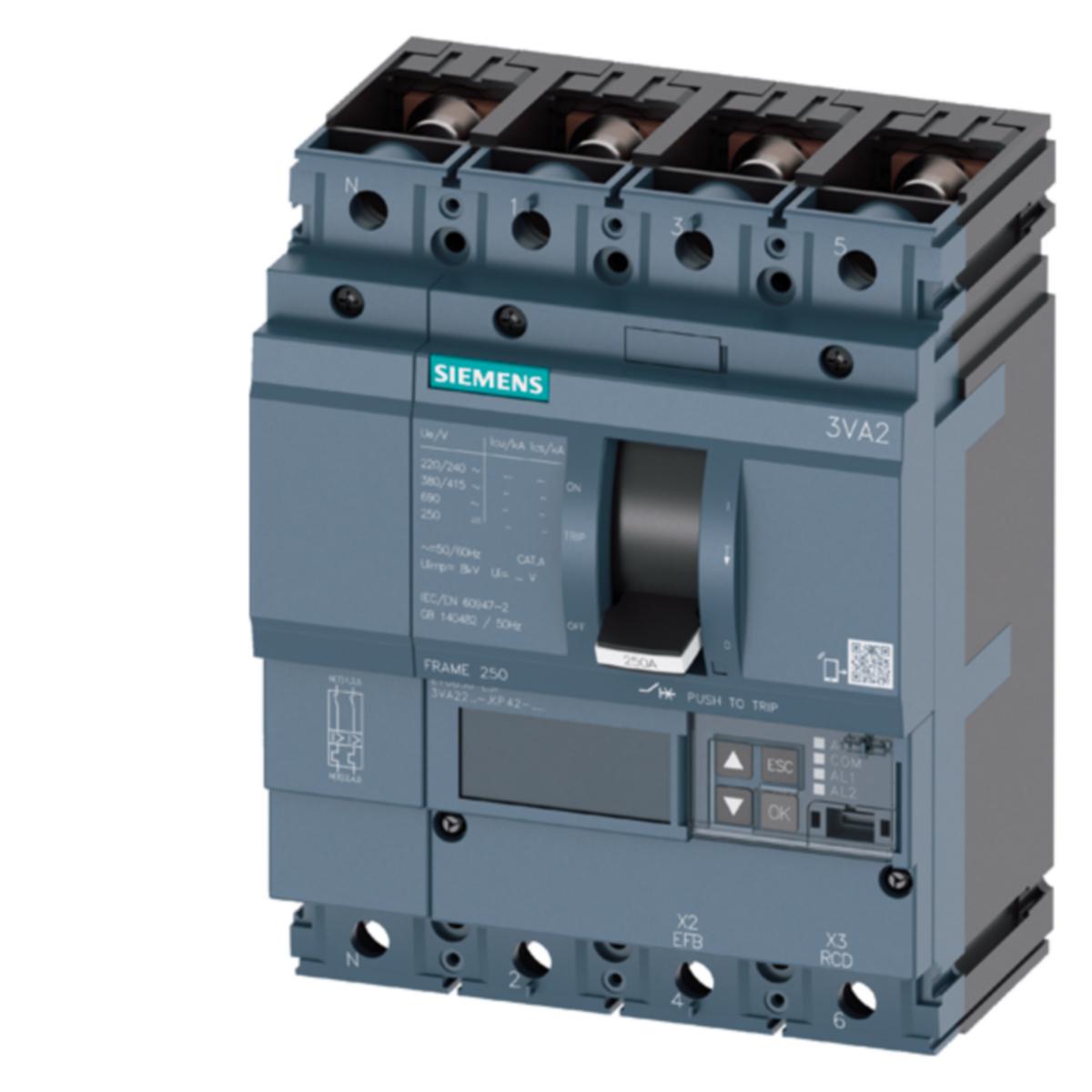 Effektbryter Siemens 3VA2 - EFFEKTBRYTER-3VA22-250A-4P-55K A-ETU550-B