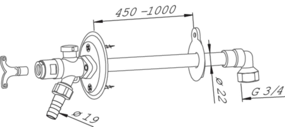 Utekran frostfri DN20 1000mm oras - Oras DN 20 frostfri utekran ekstra lang 1000 mm