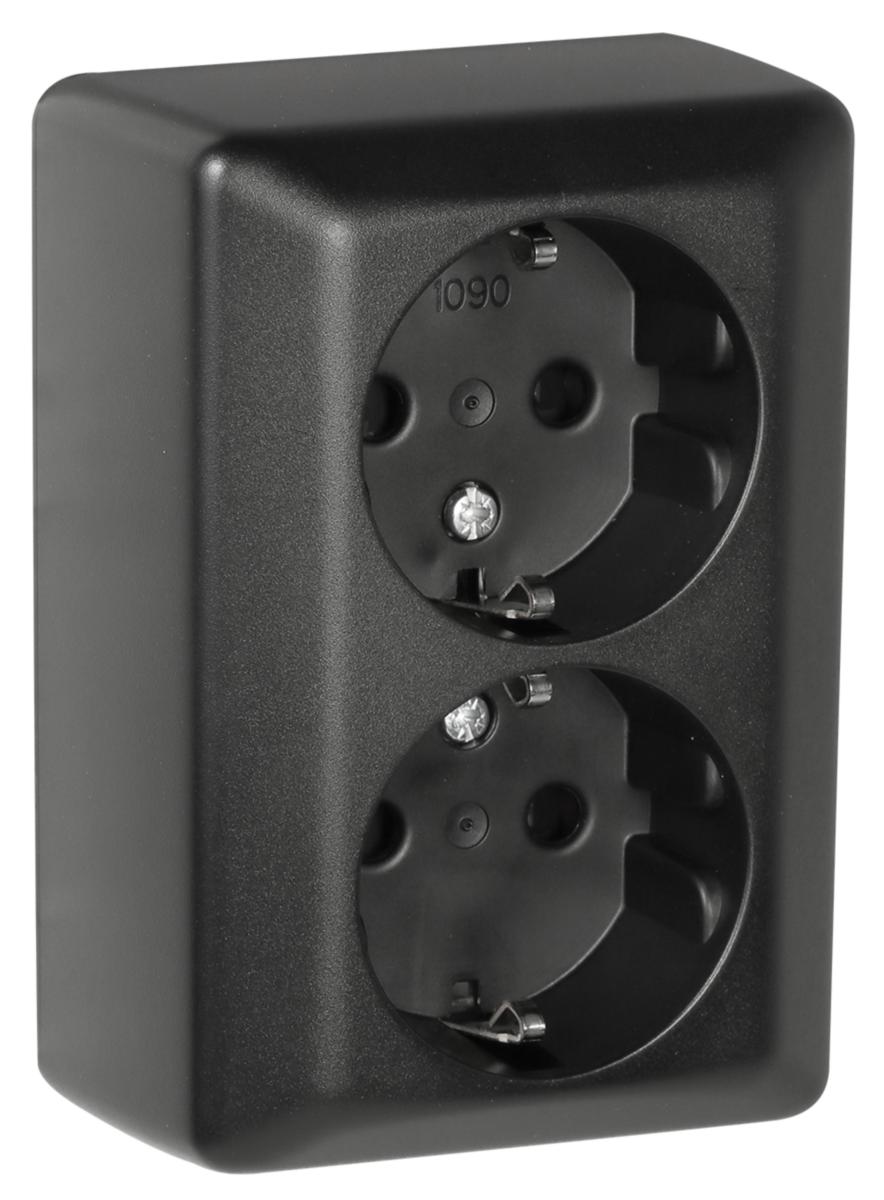Stikkontakt Elko dobbel RS1090 sort - RS1090 PT stikk m/j P SO